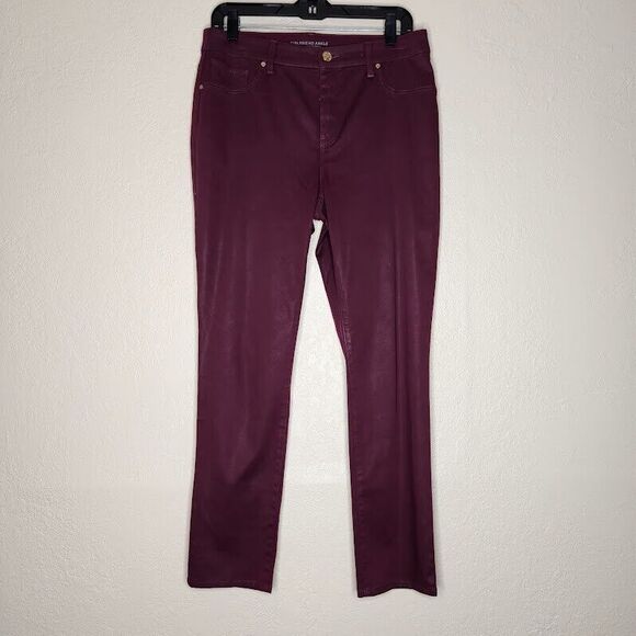 Chico's Pants - Chico's Girlfriend Ankle Pants Women's 6R Maroon Cotton Stretch Straight Leg
